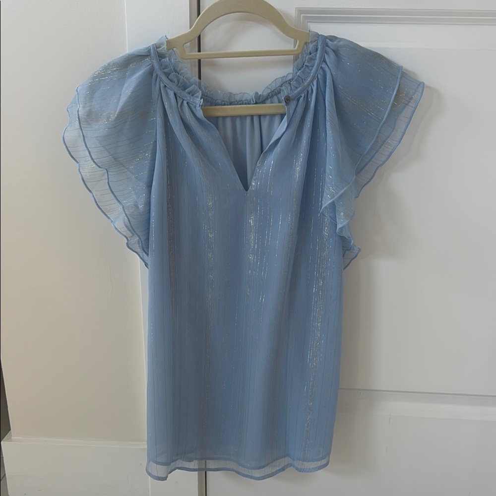 Elegant Blue Ruffled Women's Top